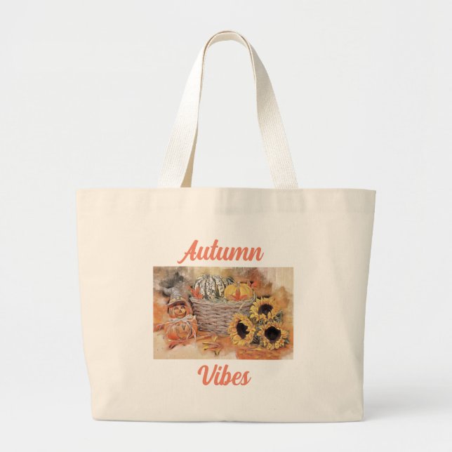 Grand Tote Bag Autum Vibes Automne citrouilles automne couleurs a (Devant)
