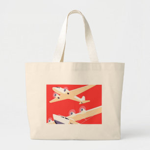 Grand Tote Bag Avion volant Vintage WPA coloré