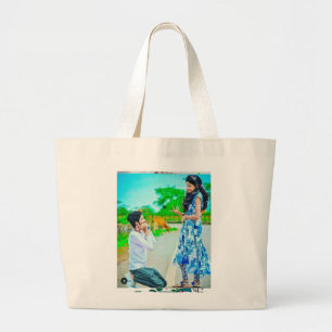 Grand Tote Bag Baby Pikachu dans une prairie magique"