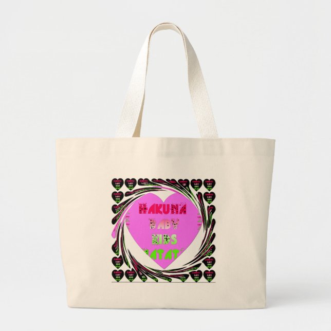 Grand Tote Bag Baby Pink Hearts Hakuna Matata Baby Kids Design.p (Devant)