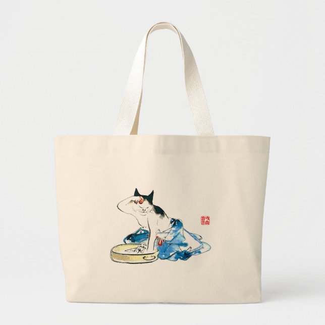 Grand Tote Bag Bain japonais de chats humoristique II (Devant)