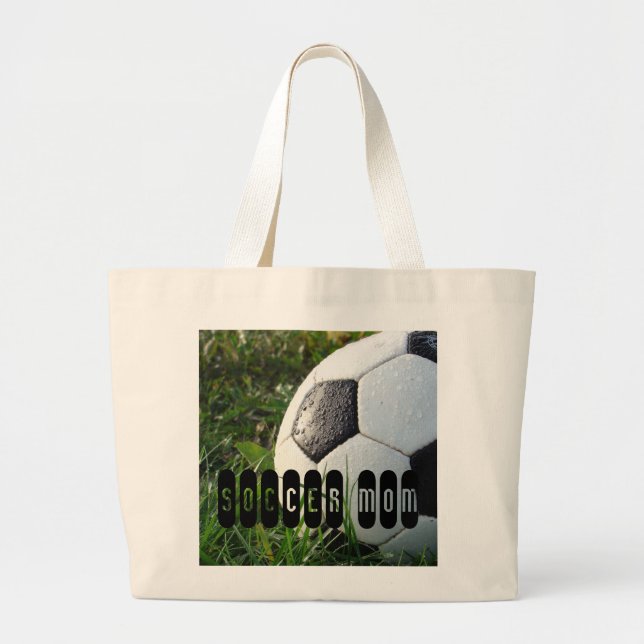 Grand Tote Bag Balle de football noir et blanc en herbe verte (Devant)