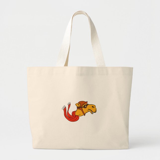 Grand Tote Bag Bande dessinée d'écharpe de lunettes de chameau (Devant)