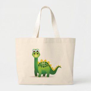 Grand Tote Bag Bande dessinée mignonne de dinosaure vert