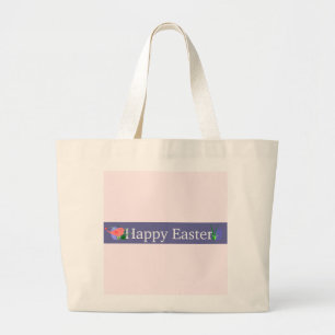 Grand Tote Bag Bannière violette de Pâques heureuse