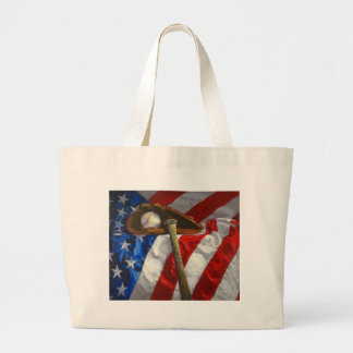 Grand Tote Bag Baseball, gant, batte et drapeau américain