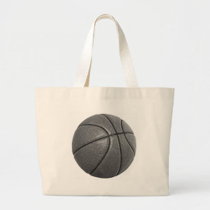Grand Tote Bag Basket-ball en niveaux de gris