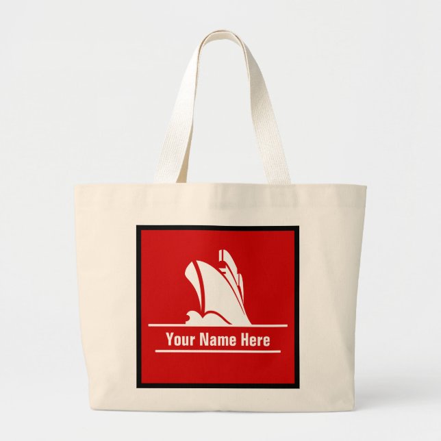 Grand Tote Bag Bateau de croisière personnalisé en rouge (Devant)