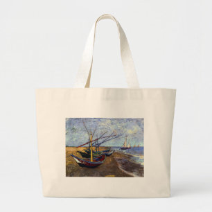 Grand Tote Bag Bateaux de pêche sur la plage