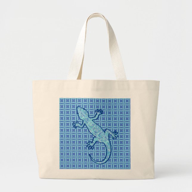 Grand Tote Bag Batik Tribal Gecko - bleu denim doux (Devant)