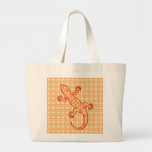 Grand Tote Bag Batik tribal Gecko - corail et orange clair
