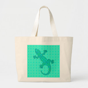 Grand Tote Bag Batik tribal Gecko - turquoise / paon
