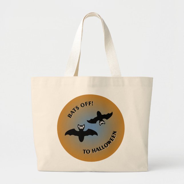 Grand Tote Bag Bats d'Halloween bleu orange (Devant)