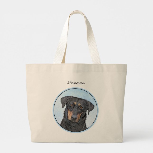 Grand Tote Bag Beauceron Peinture en noir et en bronze Cheepdog C (Dos)