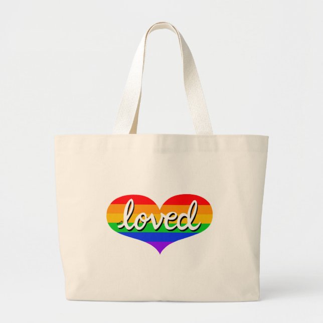 Grand Tote Bag BEAUCOUP AIMÉ - adoré - Coeur d'amour arc-en-ciel (Devant)