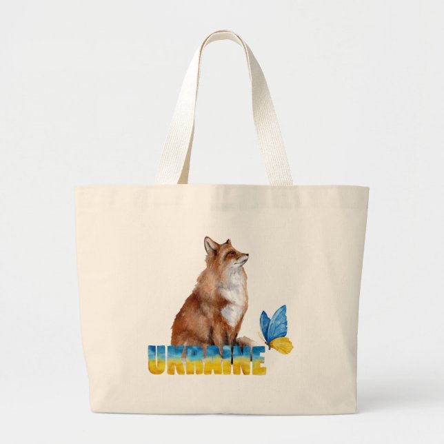 Grand Tote Bag Belle aquarelle Ukraine Fox et papillon (Devant)