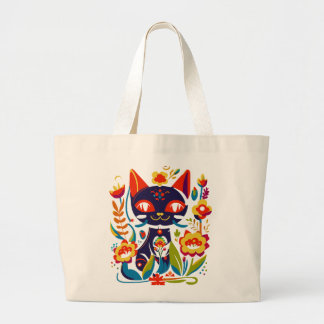 Grand Tote Bag Belle illustration florale d'art folklorique de ch