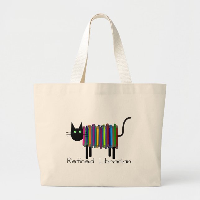 Grand Tote Bag Bibliothécaire retraitée Livre Chat 2 (Devant)