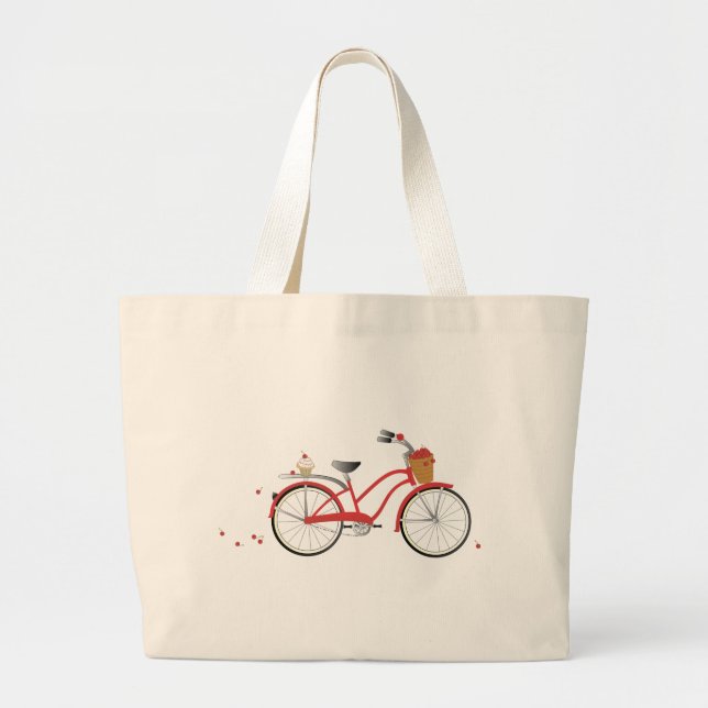 Grand Tote Bag Bicyclette cerise à la cerise (Devant)