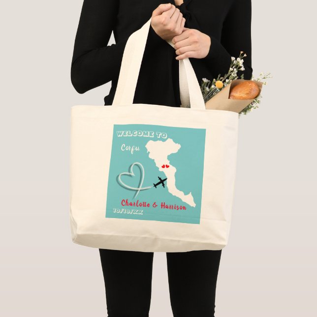 Grand Tote Bag Bienvenue À Corfou Destination Mariage (Devant (produit))