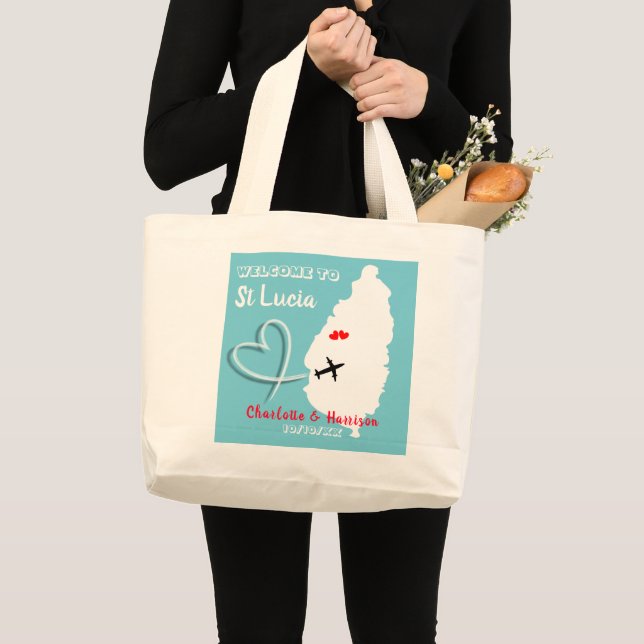 Grand Tote Bag Bienvenue À St Lucia Destination Mariage (Devant (produit))