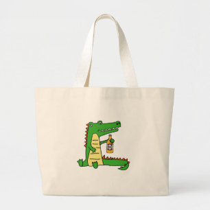 Grand Tote Bag Bière potable d'alligator drôle mignon