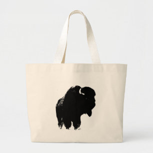 Grand Tote Bag Bison de bison noir et blanc Pop Art