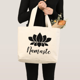 Grand Tote Bag Black Lotus Flower Silhouette Namaste Yoga