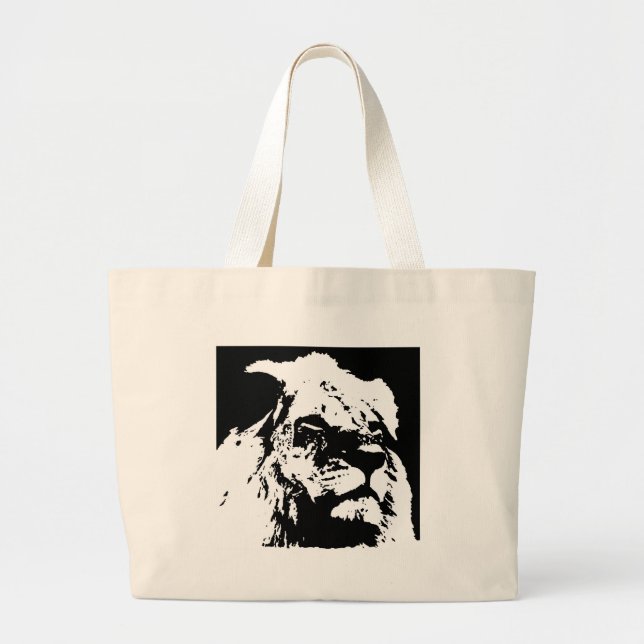 Grand Tote Bag Black & white lion pop art (Devant)