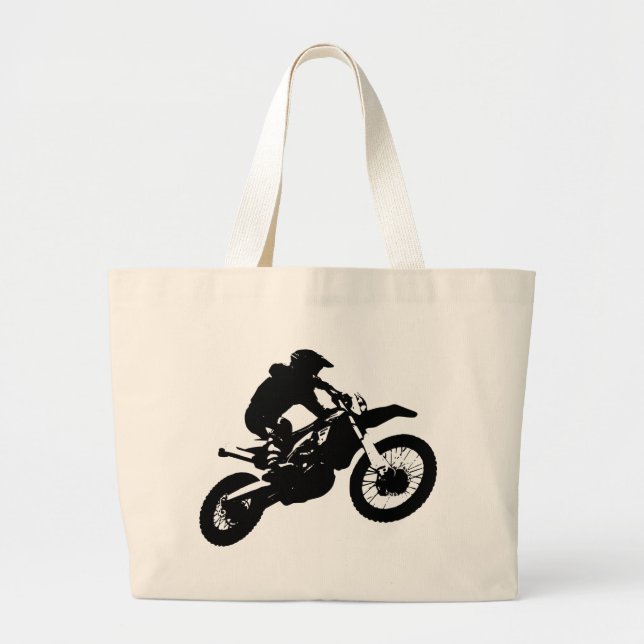 Grand Tote Bag Black White Pop Art Motocross Motorcyle Sport (Devant)