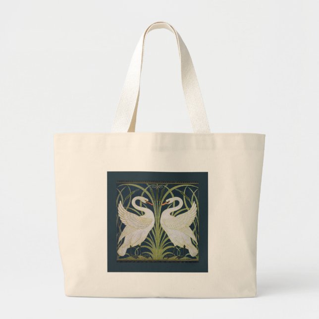 Grand Tote Bag Blanc Swans Nouveau Bleu (Devant)