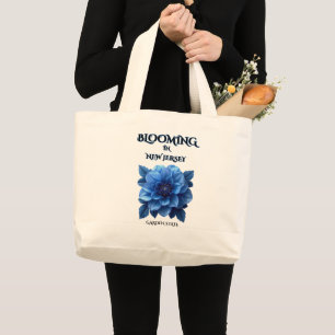 GRAND TOTE BAG BLEU DAHLIA FLORAL COTON NATUREL PRINTEMPS PLAGE