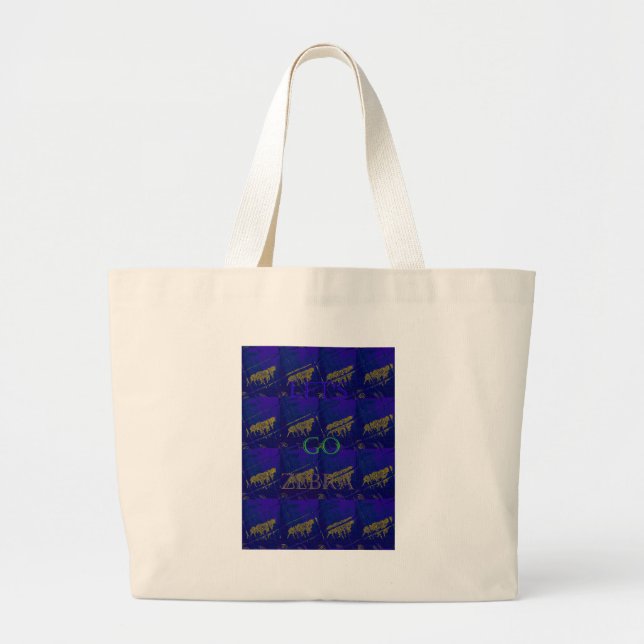 Grand Tote Bag Bleu français "Let's Go Zebra" Abstrait (Devant)