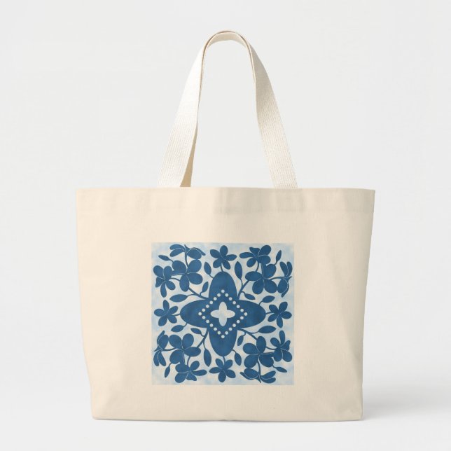 Grand Tote Bag Bloc hawaïen d'édredon de Plumeria (Devant)