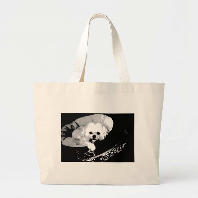 Grand Tote Bag Blond Lhasa apso in a dog bed (Devant)