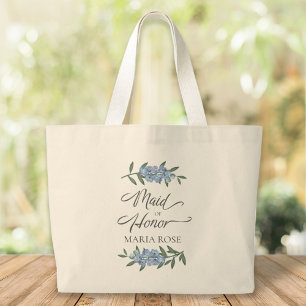 Grand Tote Bag Blue Floral Mariage Maid of Honor Custom