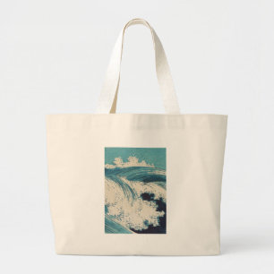 Grand Tote Bag Blue Ocean Waves Bois japonais