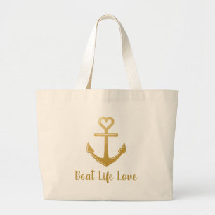 Grand Tote Bag Boater Life Gold Ancre Love Heart
