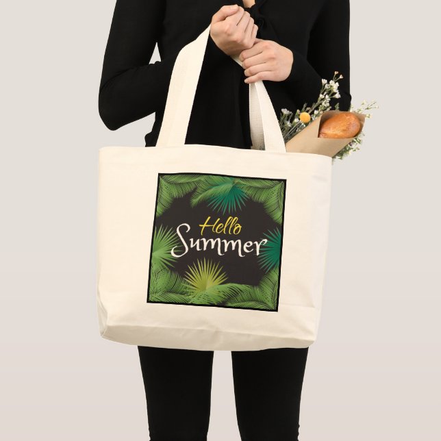 Grand Tote Bag Bonjour été Tropical Palm Leafs cadre Botanique (Devant (produit))