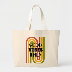 Grand Tote Bag 'Bonnes Vibrations Seulement' Rétro Arc-en-ciel