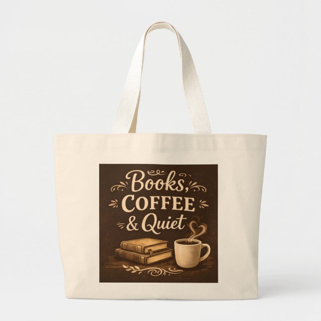 Grand Tote Bag Books, Coffee & Quiet – Dark Academia Book Lover (Devant)