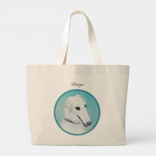 Grand Tote Bag Borzoi Peinture blanche russe Wolfhound Chien Art