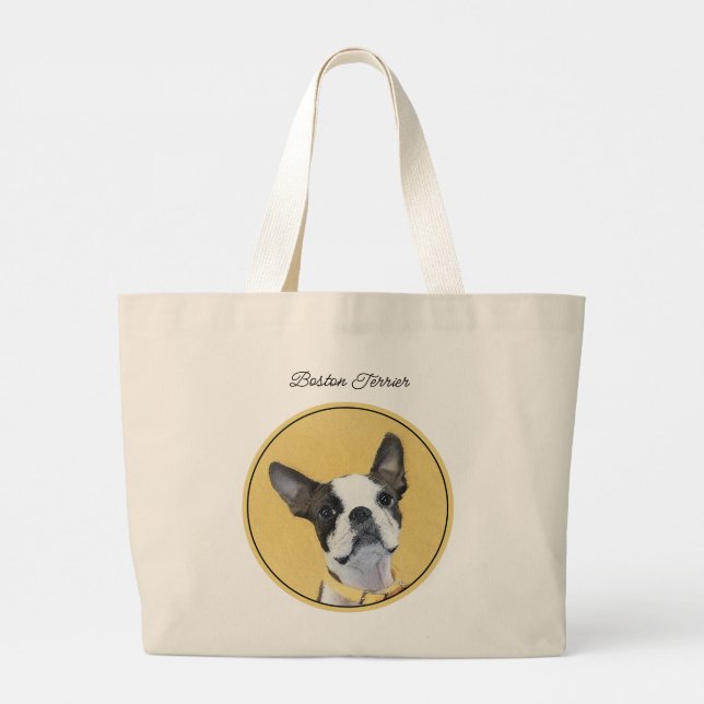 Grand Tote Bag Boston Terrier Peinture noir et blanc Chien Art (Dos)