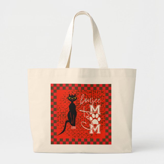 Grand Tote Bag 'Boujee Cat Mom' avec un nom personnalisé (Devant)