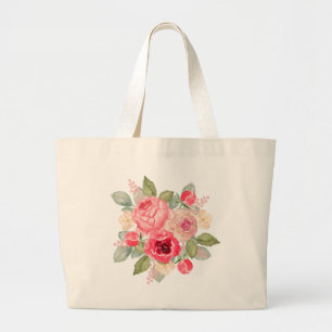 Grand Tote Bag Bouquet de roses roses peintes