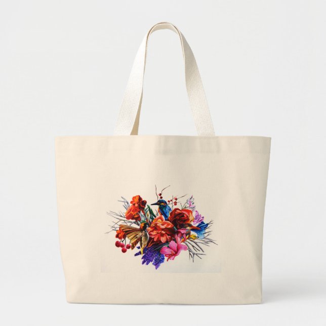 Grand Tote Bag Bouquet d'oiseau (Devant)