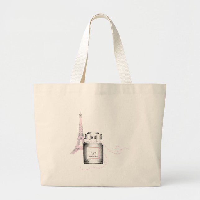 Grand Tote Bag Bouteille Parfum avec tour Eiffel et corde (Devant)