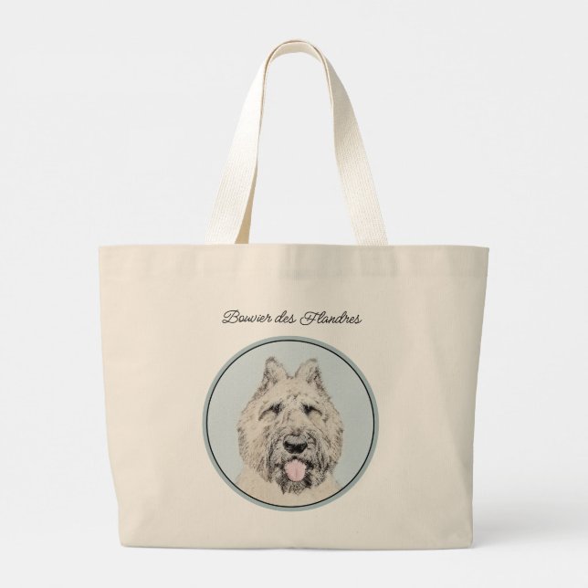 Grand Tote Bag Bouvier des Flandres Peinture Faune Brindle Dog Ar (Dos)