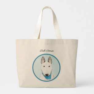 Grand Tote Bag Bull Terrier Peinture Blanc Anglais mignon Chien A