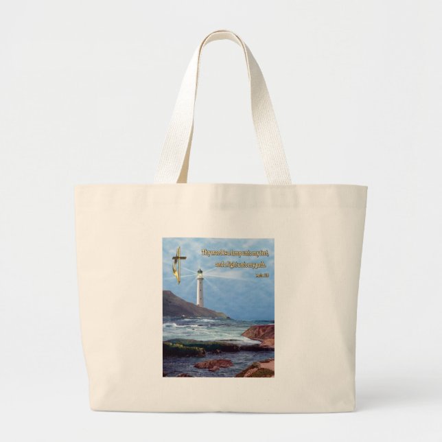Grand Tote Bag Cadeaux chrétiens de phare du psaume 119 (Devant)